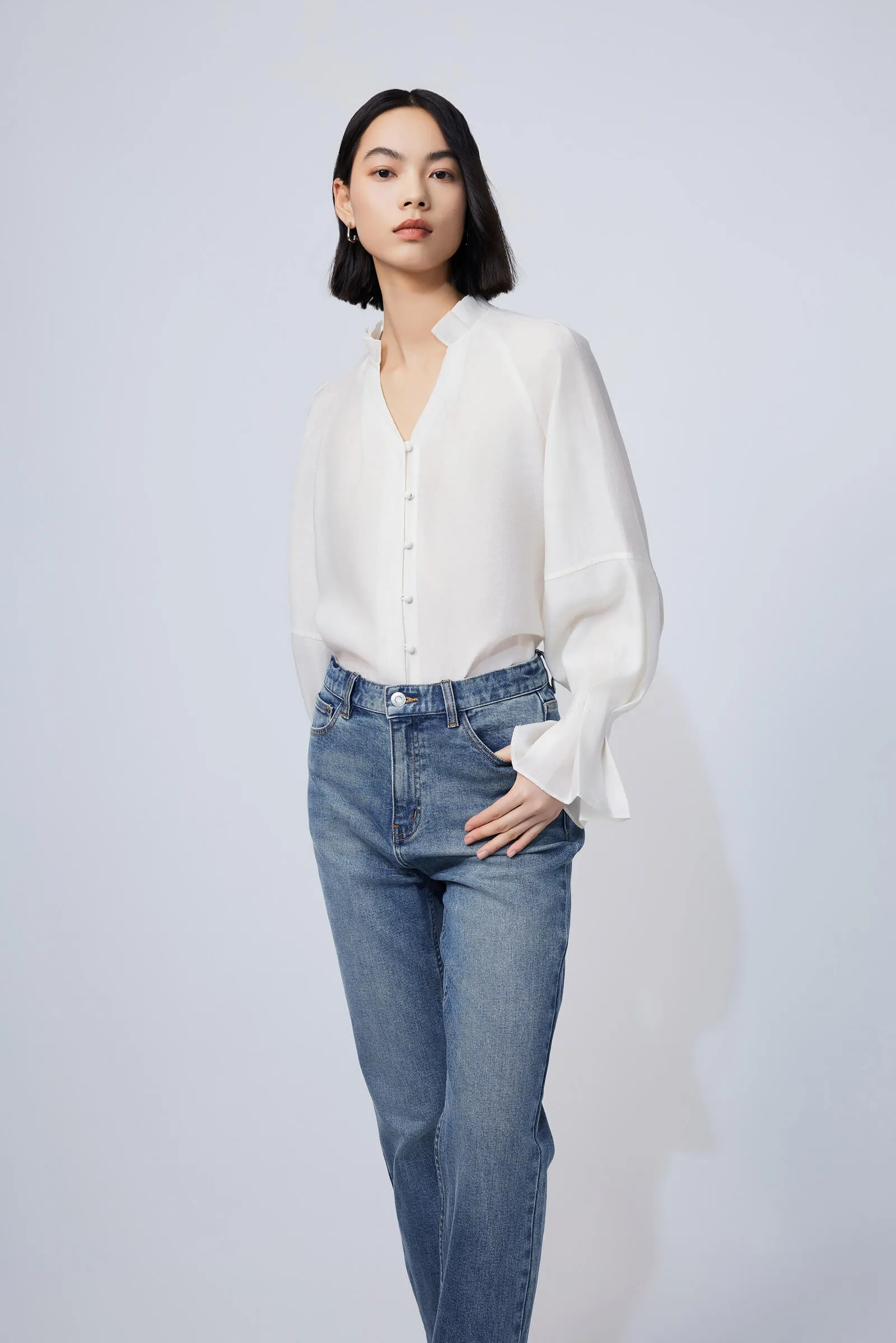 LILY Lyocell Tencel Chic Bud Sleeve Shirt