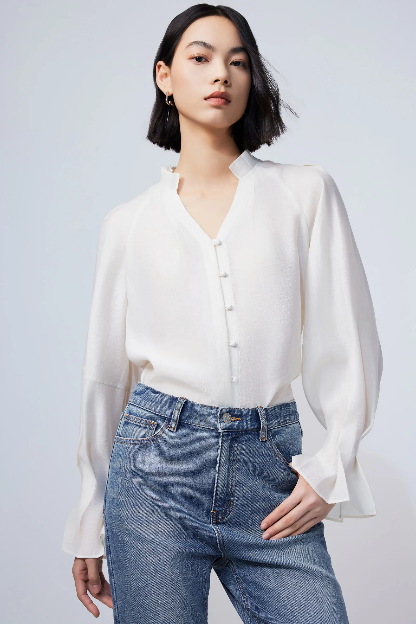 LILY Lyocell Tencel Chic Bud Sleeve Shirt