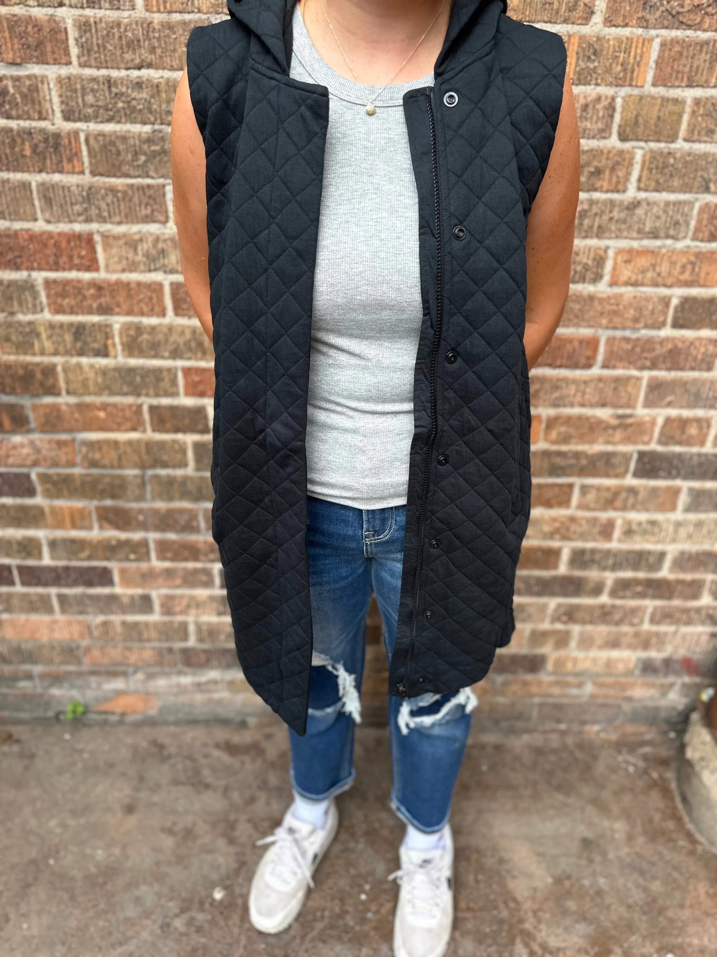 Longline Hooded Quilted Vest