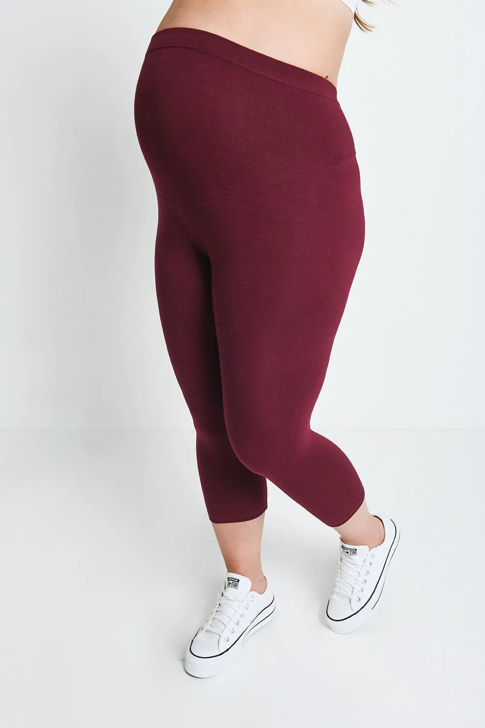 Maternity Everyday Cropped Leggings - Burgundy