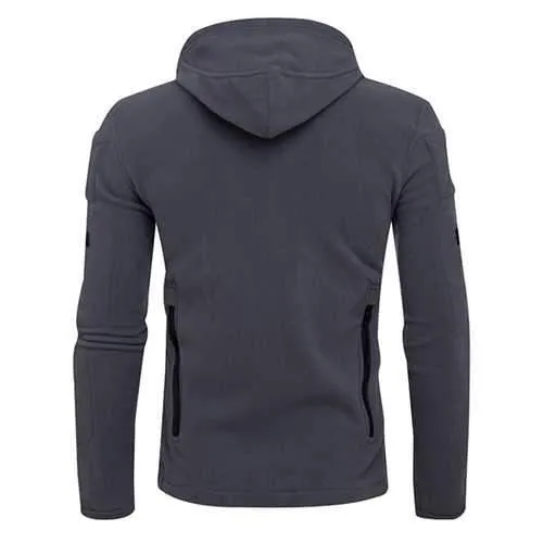 Men's Outdoor Tactical Fleece Warm Hoodies Jacket Casual Multi Head Zipper Hand Hole Sweater