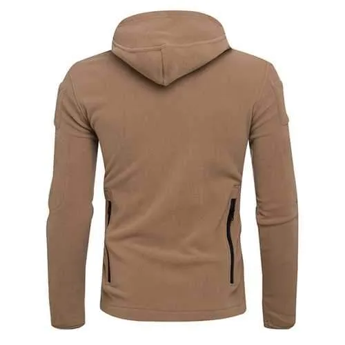 Men's Outdoor Tactical Fleece Warm Hoodies Jacket Casual Multi Head Zipper Hand Hole Sweater