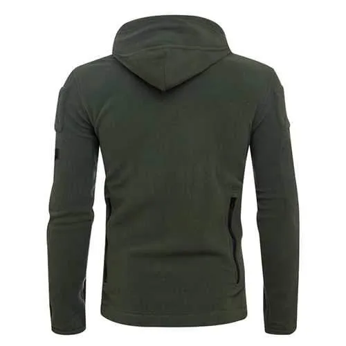 Men's Outdoor Tactical Fleece Warm Hoodies Jacket Casual Multi Head Zipper Hand Hole Sweater