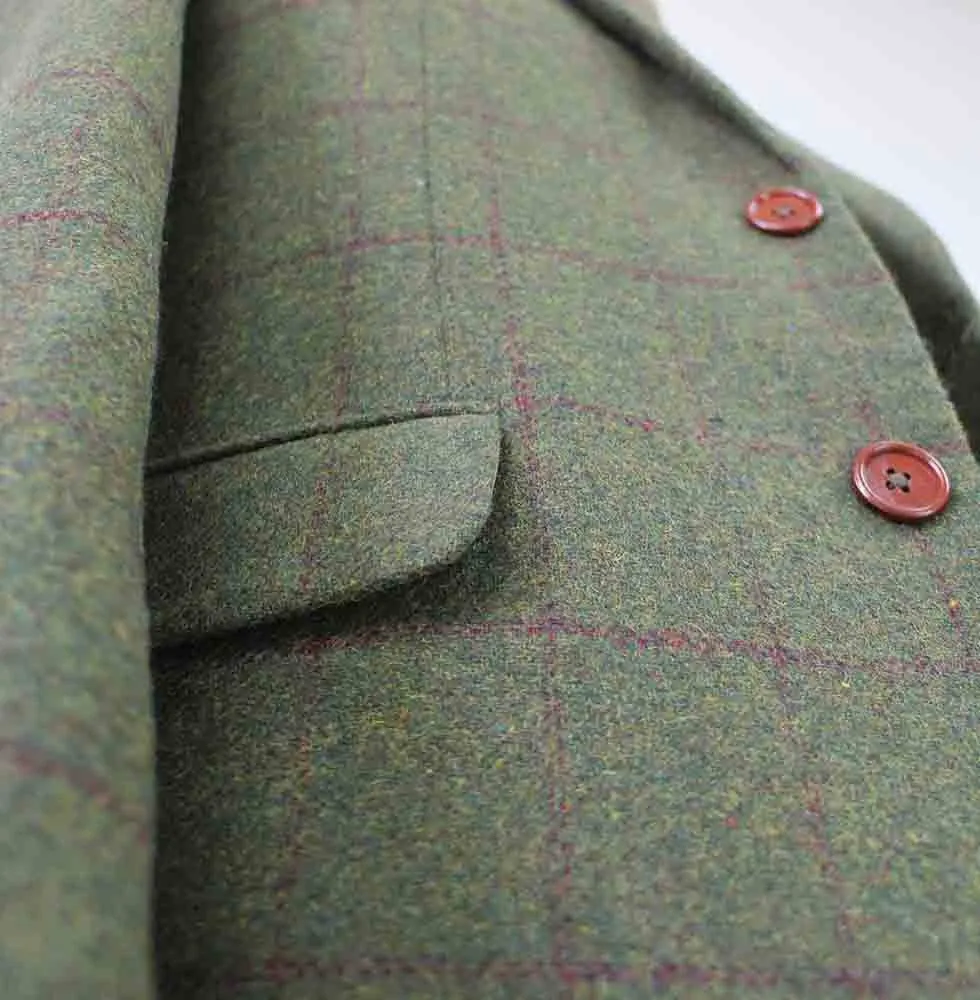 OLIVE GREEN PLAID TWEED 3 PIECE SUIT