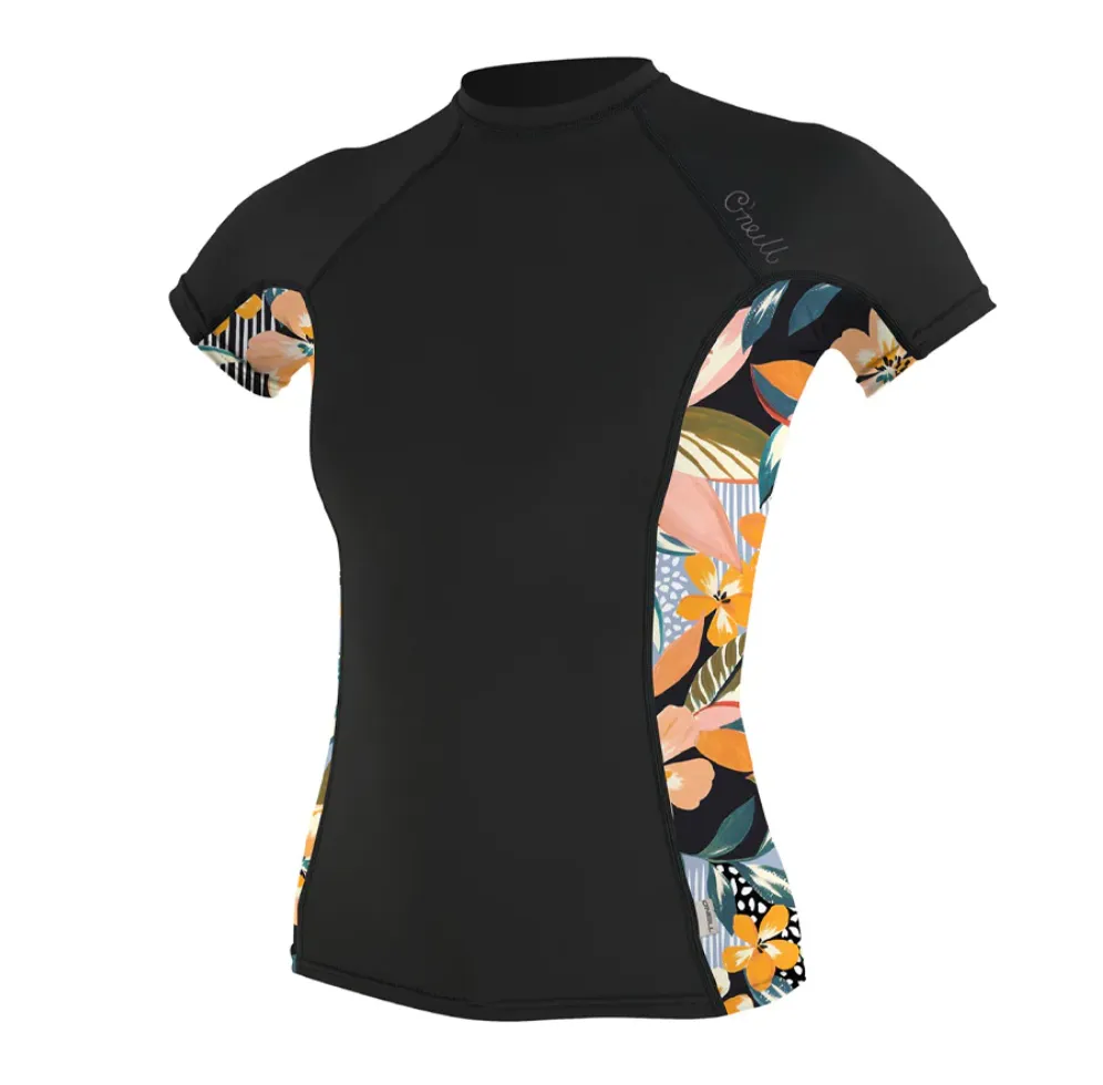 ONeill Womens Side Print Short Sleeve Rash Guard Black/Kali Floral