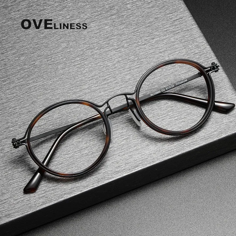 Oveliness Unisex Full Rim Round Acetate Titanium Eyeglasses 5860