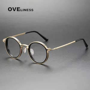 Oveliness Unisex Full Rim Round Acetate Titanium Eyeglasses 5860