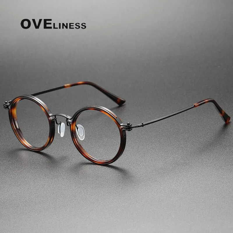 Oveliness Unisex Full Rim Round Acetate Titanium Eyeglasses 5860