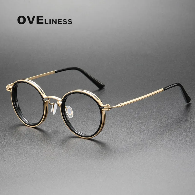 Oveliness Unisex Full Rim Round Acetate Titanium Eyeglasses 5860