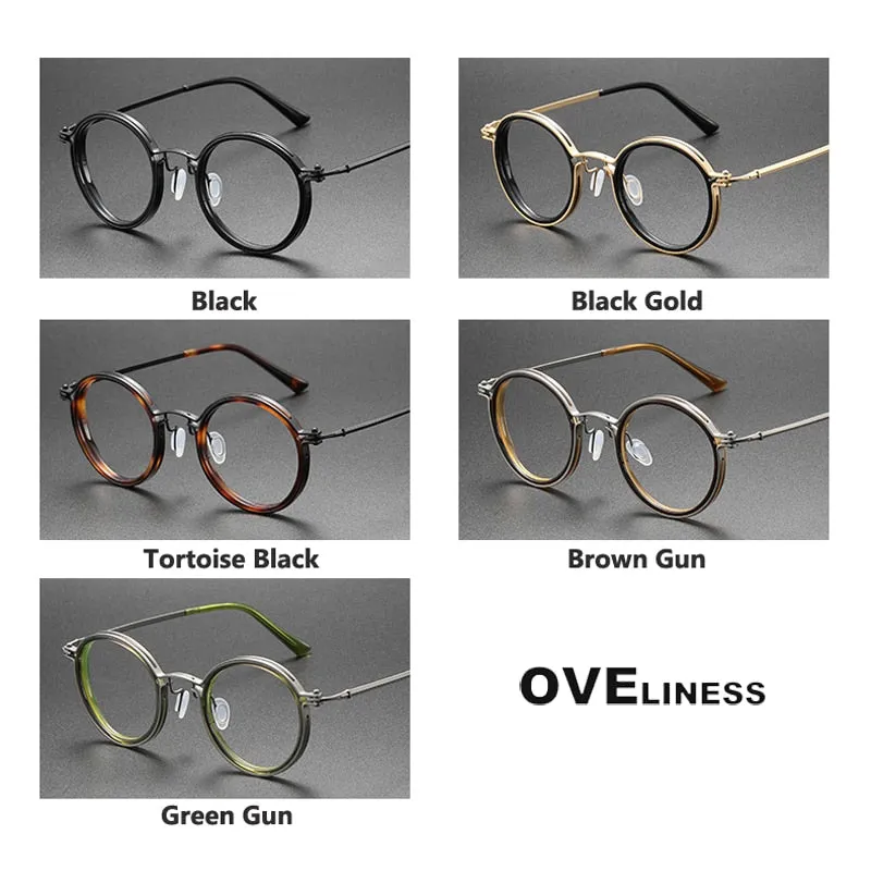 Oveliness Unisex Full Rim Round Acetate Titanium Eyeglasses 5860