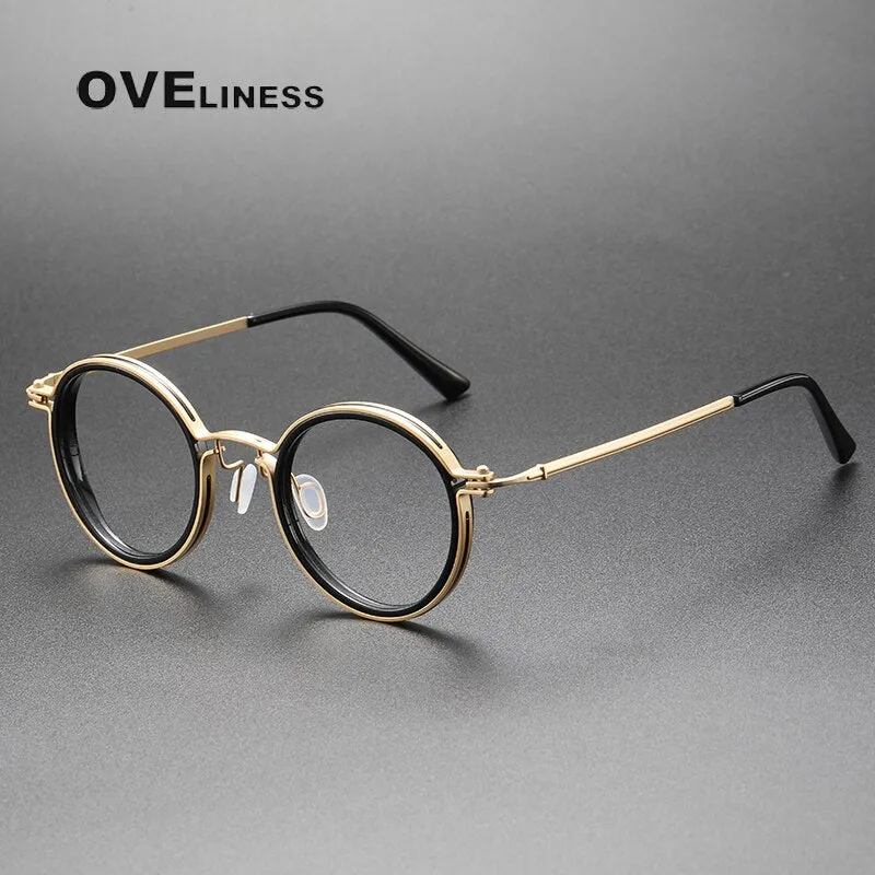 Oveliness Unisex Full Rim Round Acetate Titanium Eyeglasses 5860