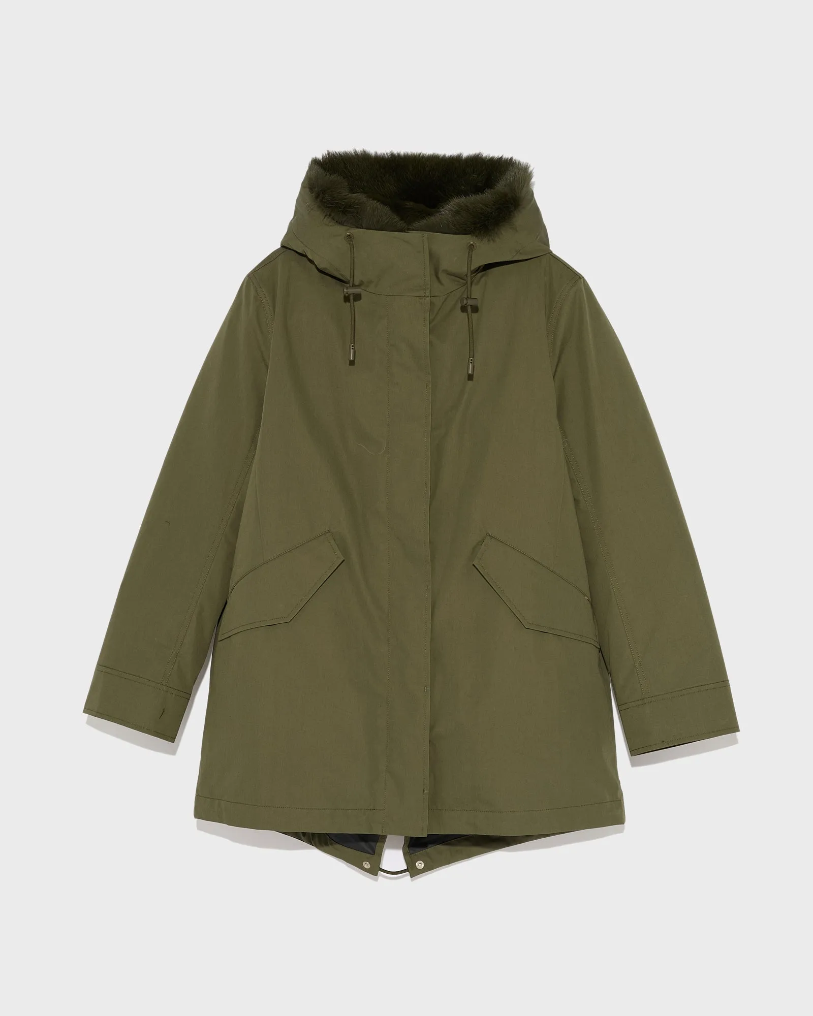 Parka courte en coton mélangé imperméable avec fourrure de renard et lapin