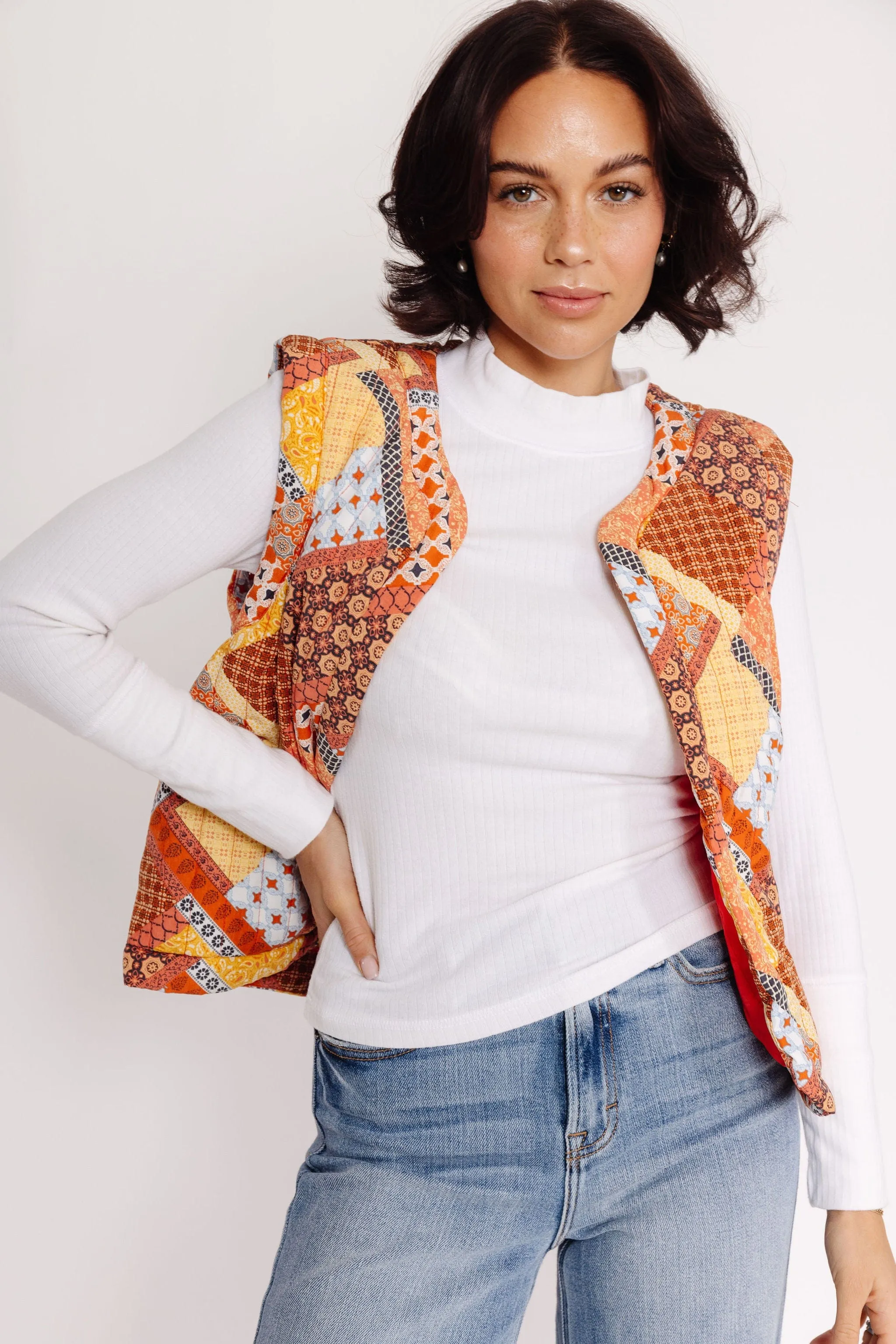 Patchwork Vest in Orange Multi