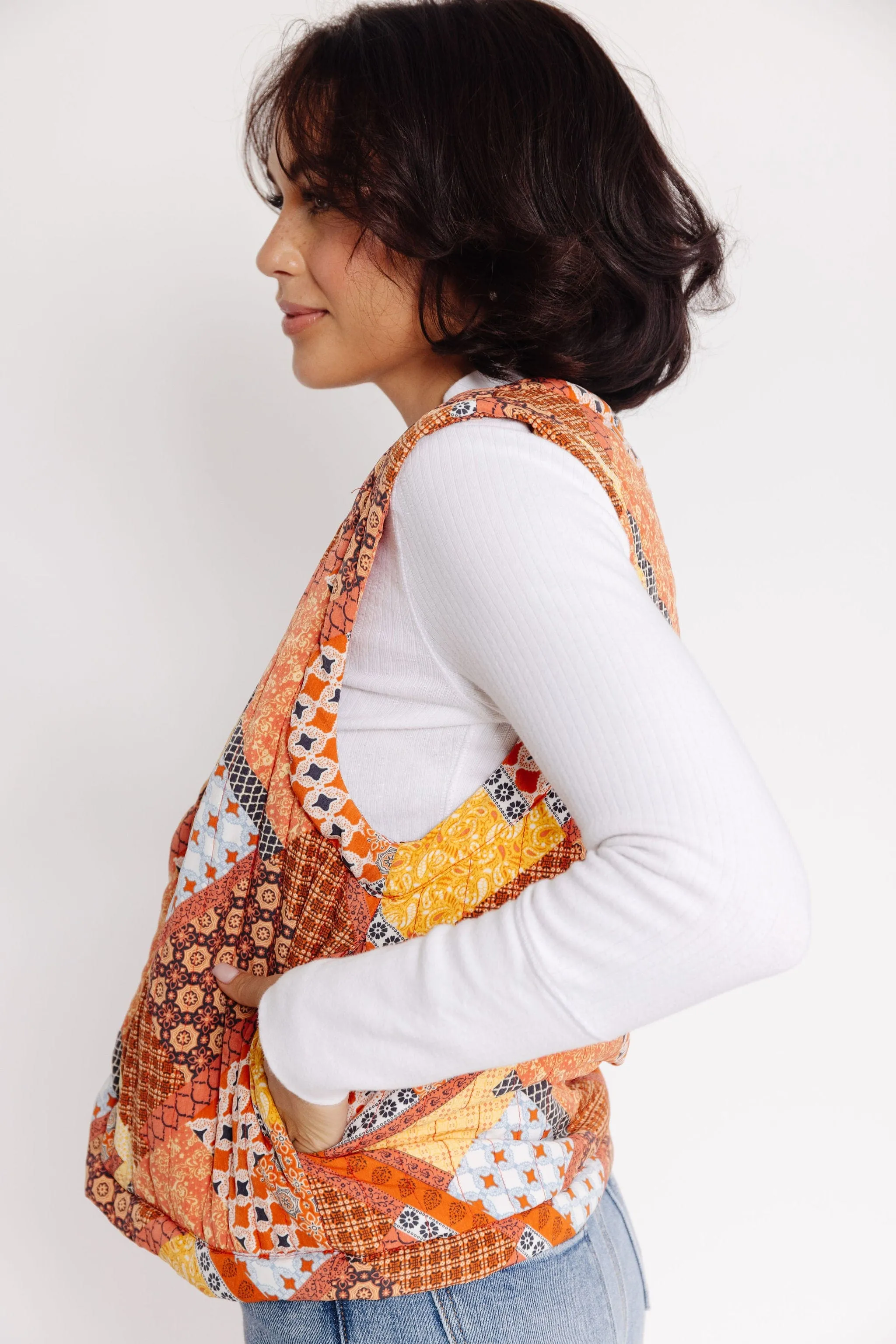 Patchwork Vest in Orange Multi