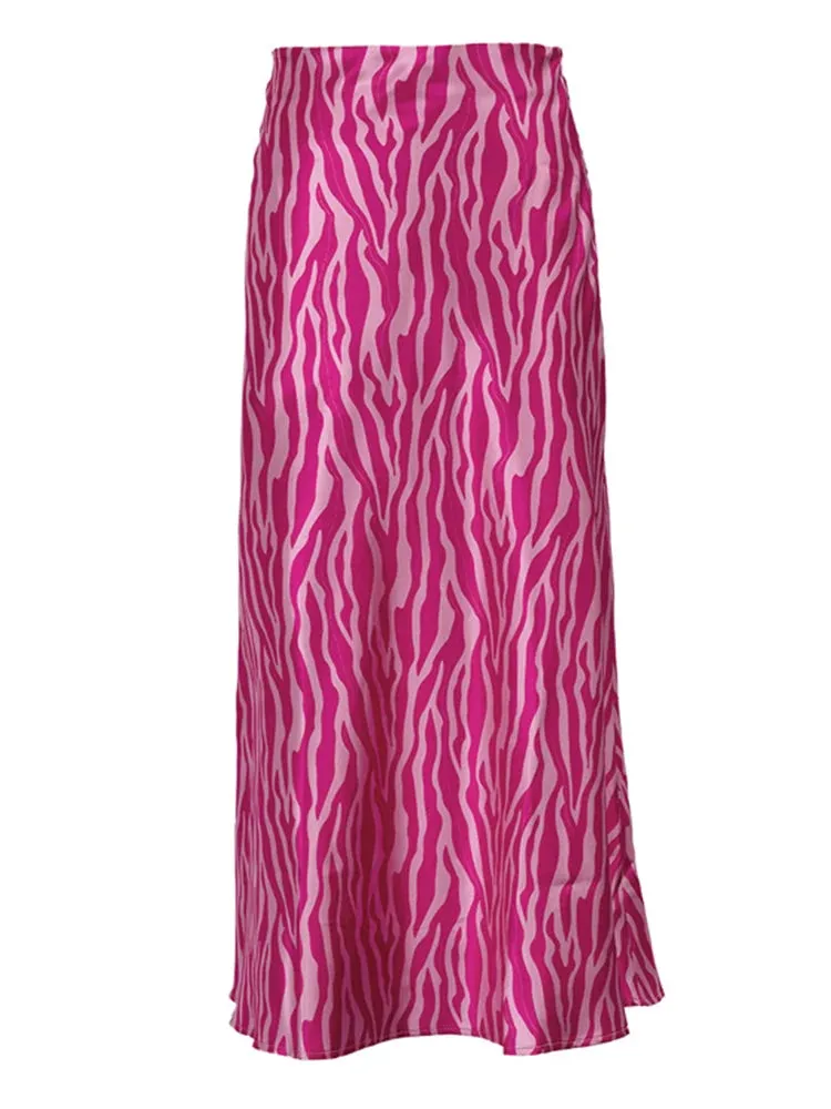 Pink Zebra Print Midi Skirt