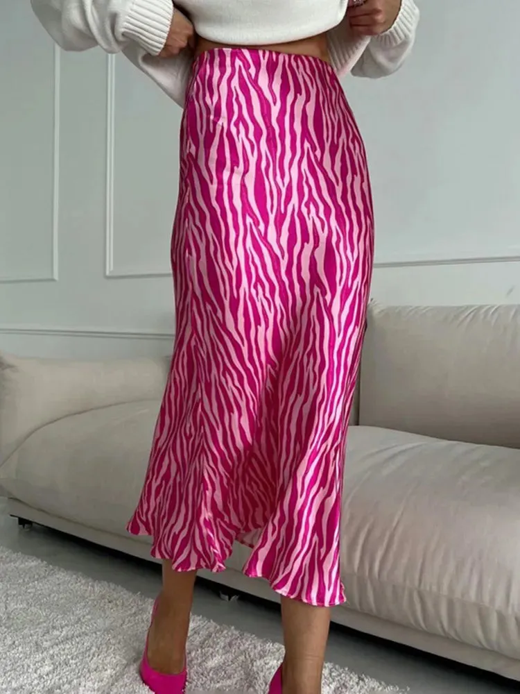 Pink Zebra Print Midi Skirt