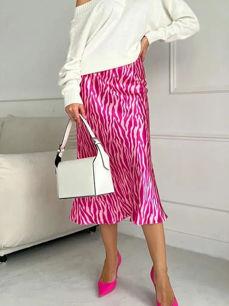 Pink Zebra Print Midi Skirt