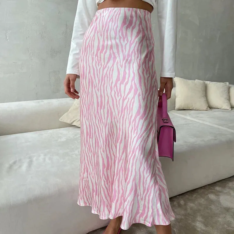 Pink Zebra Print Midi Skirt