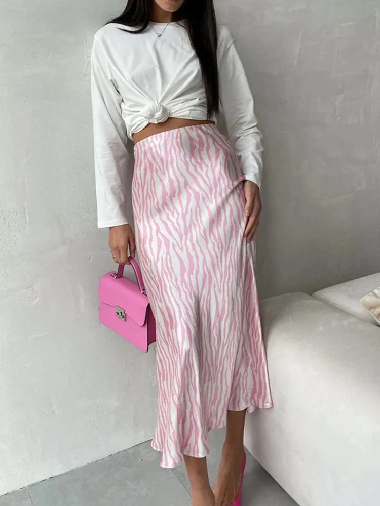 Pink Zebra Print Midi Skirt