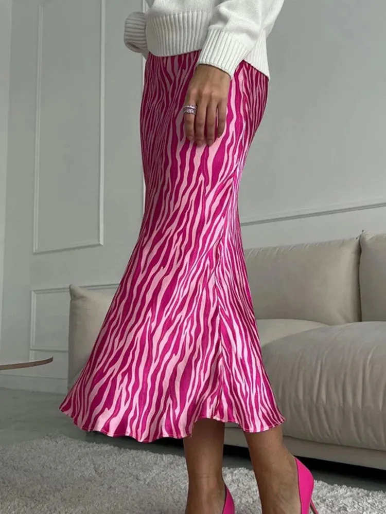 Pink Zebra Print Midi Skirt