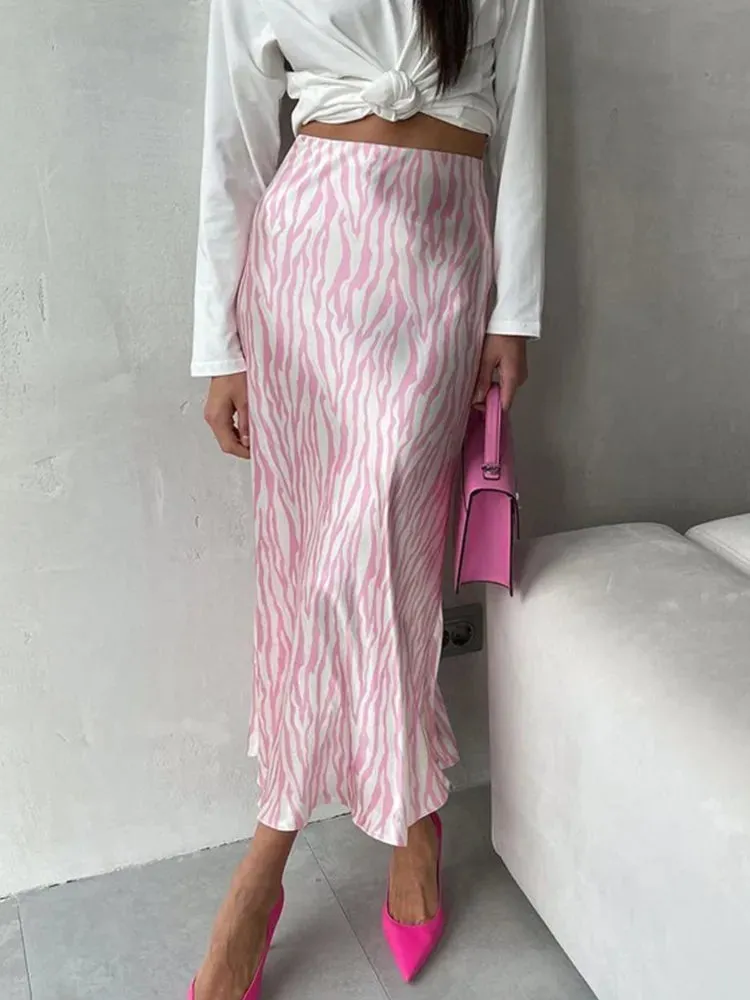 Pink Zebra Print Midi Skirt