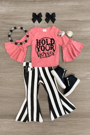 "Hold Your Horses" Striped Denim Bell Bottom Set