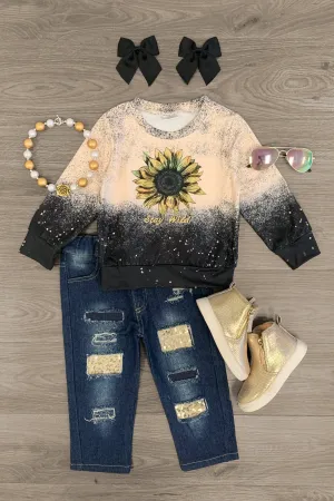 "Stay Wild" Sunflower Denim Pant Set