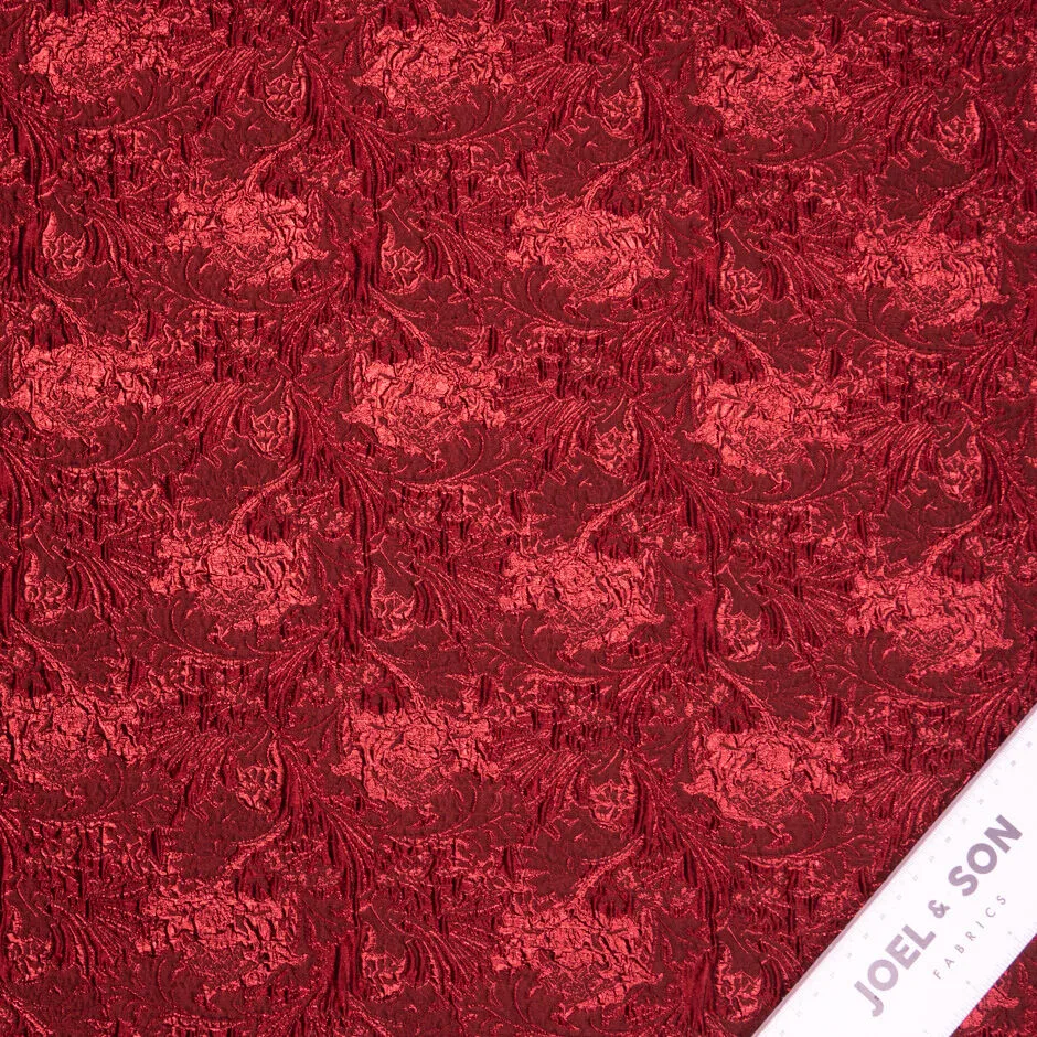 Red Geometric Floral Jacquard Metallic Cloqué