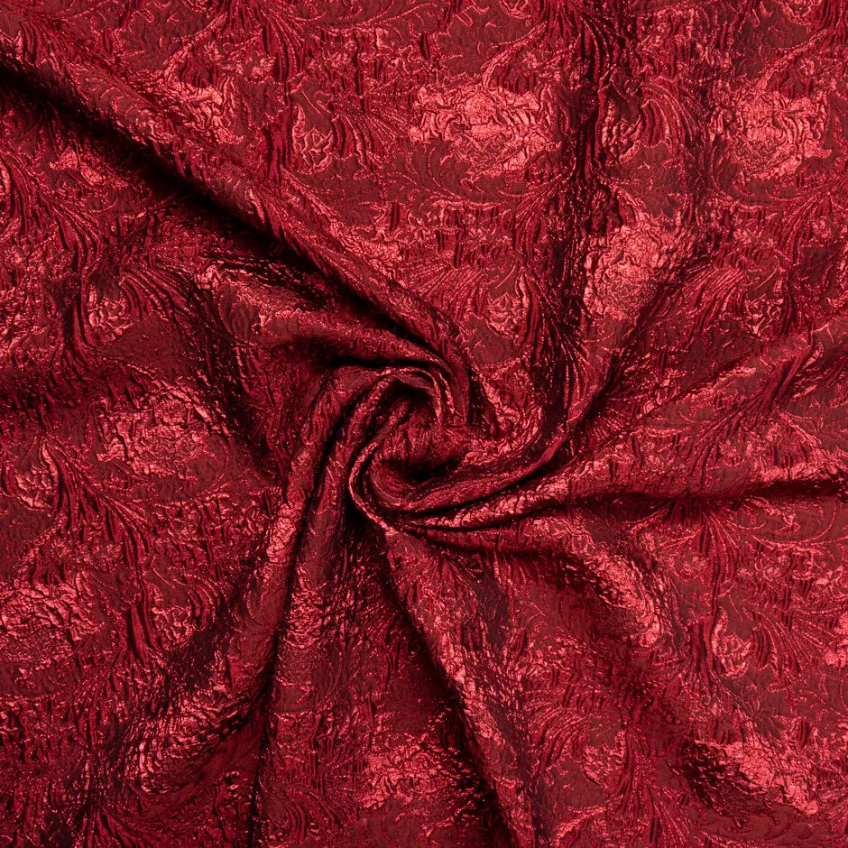 Red Geometric Floral Jacquard Metallic Cloqué