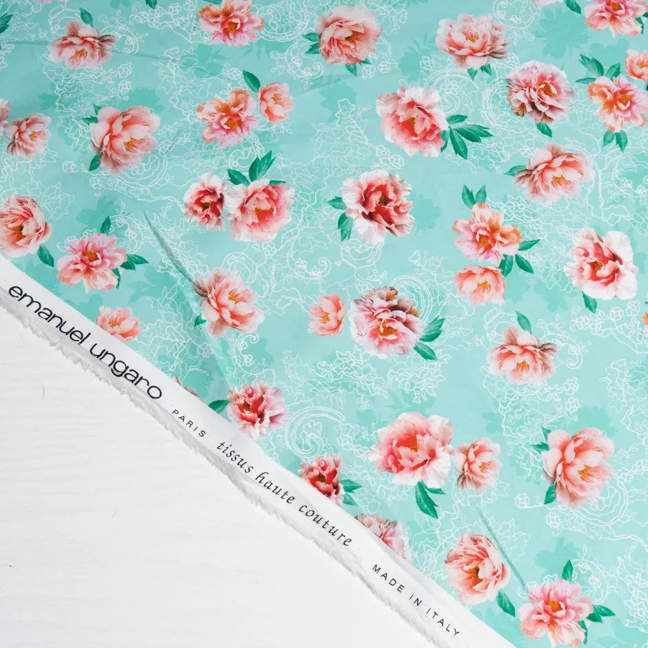 Red Rose Printed Aqua Green Pure Cotton