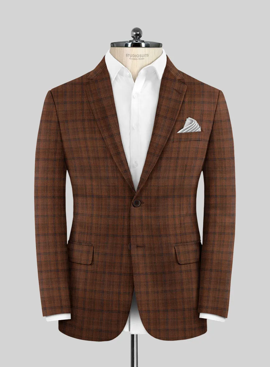 Reda Carrot Brown Checks Wool Suit