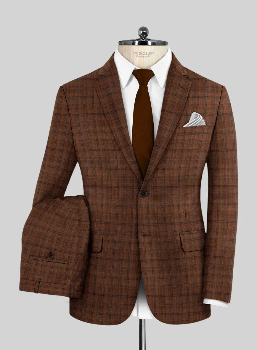 Reda Carrot Brown Checks Wool Suit