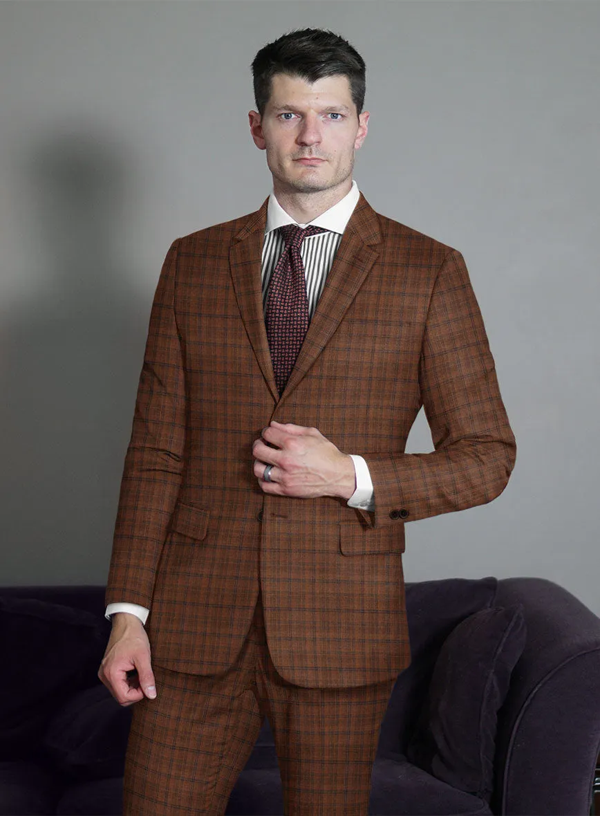 Reda Carrot Brown Checks Wool Suit