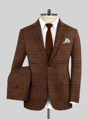 Reda Carrot Brown Checks Wool Suit