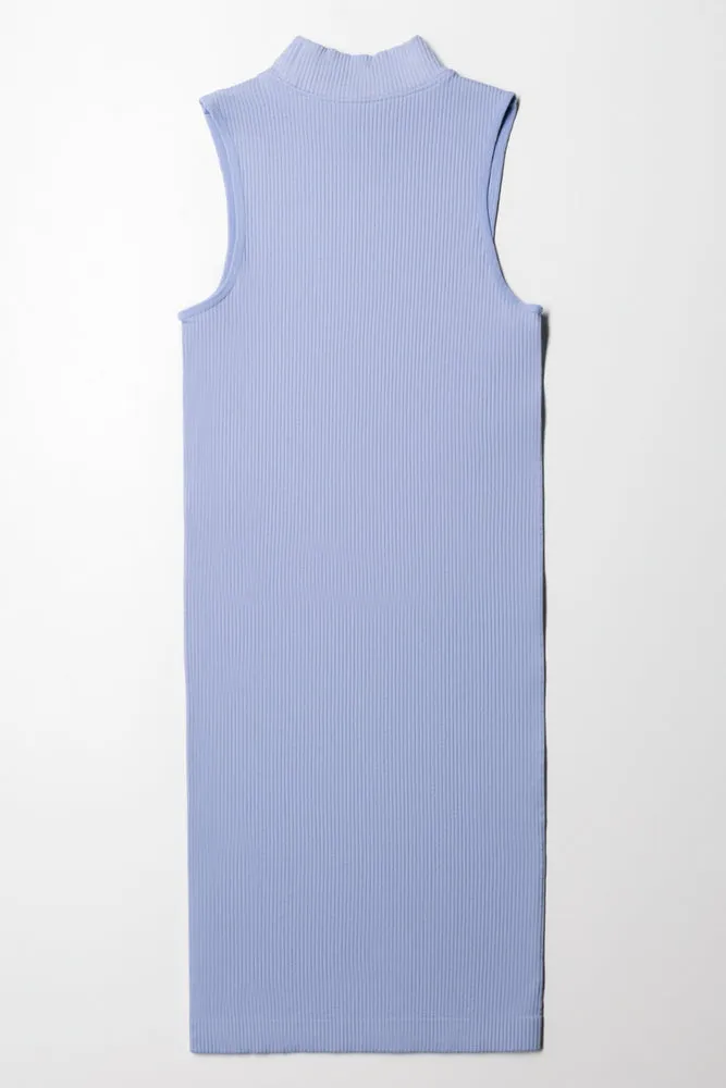 Seamfree Turtle Neck Sleeveless Dress Blue