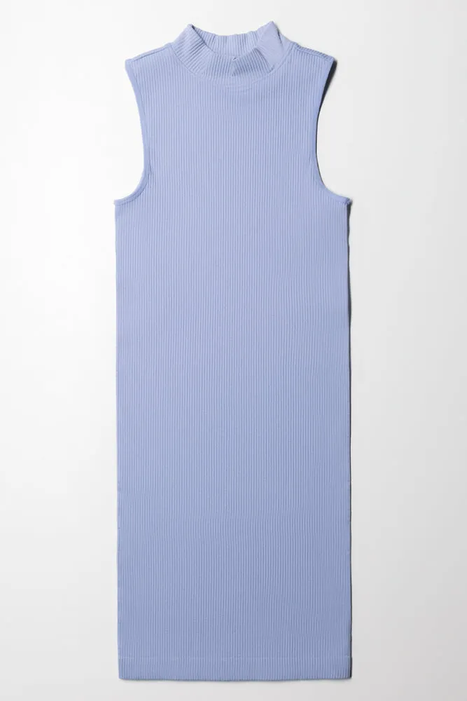 Seamfree Turtle Neck Sleeveless Dress Blue