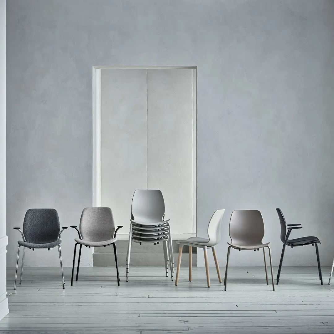 Seed Dining Chair - Upholstered -  Steel Base, Grey Lacquered