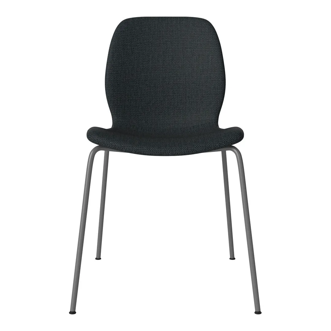 Seed Dining Chair - Upholstered -  Steel Base, Grey Lacquered