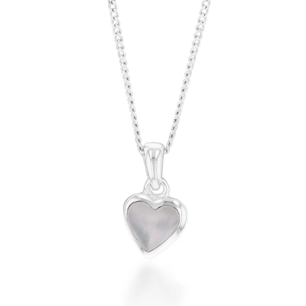 Sterling Silver Mother of Pearl Pendant and Earring Heart Set on 45cm Chain