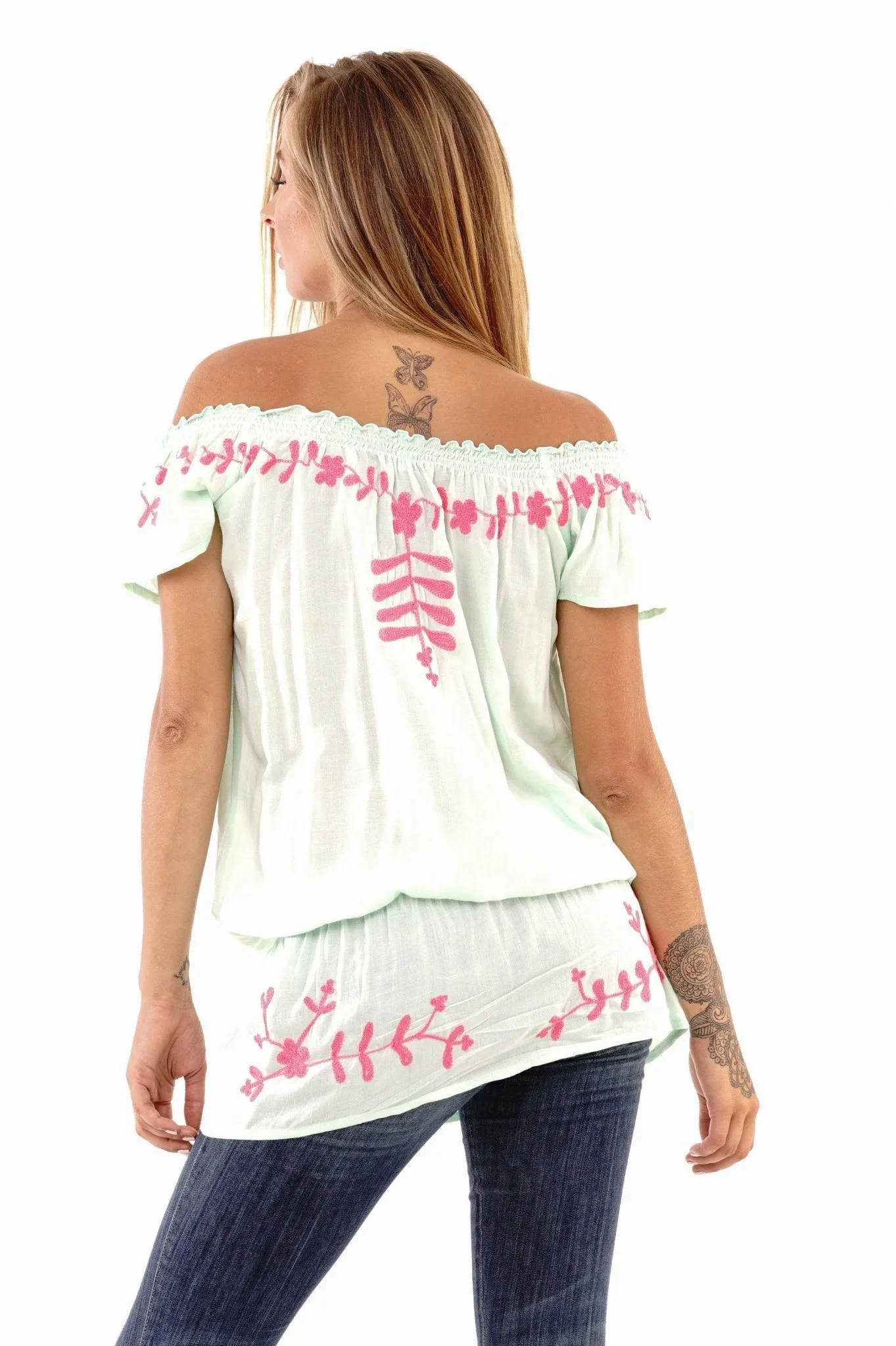 Talia Summer Embroidered, Off Shoulder, Tunic Top