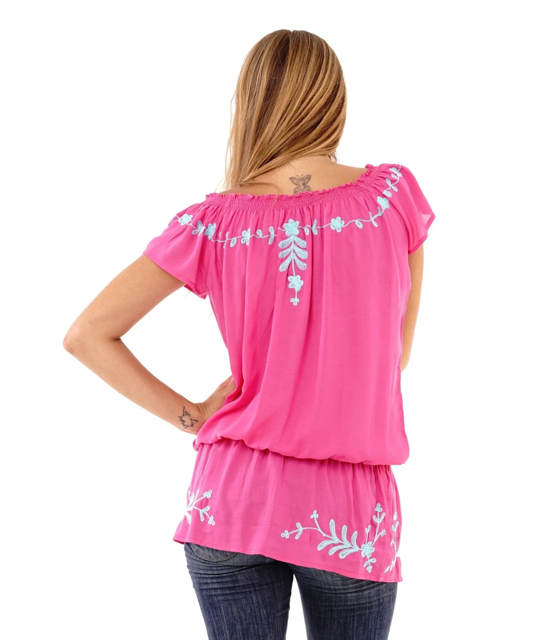 Talia Summer Embroidered, Off Shoulder, Tunic Top