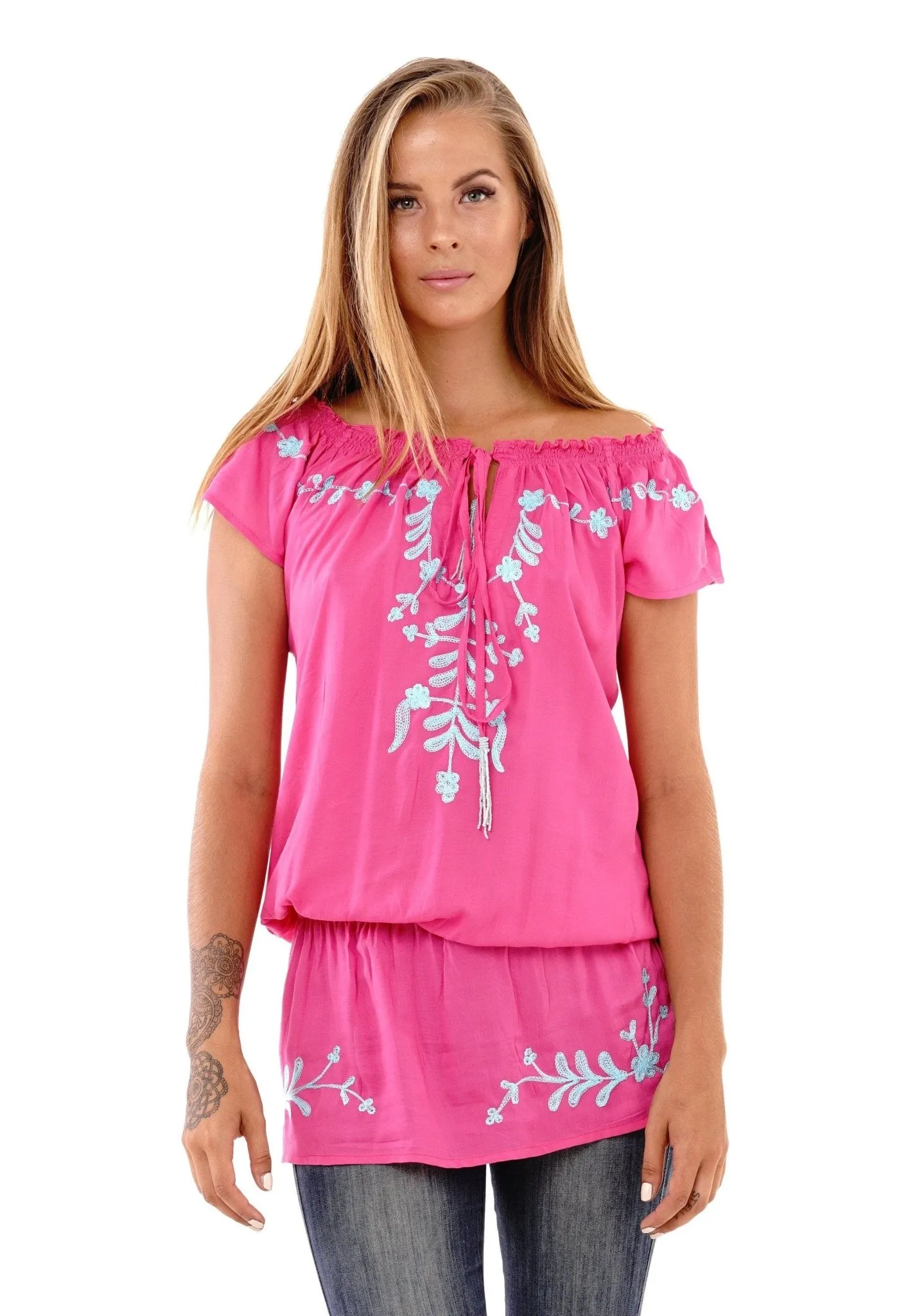 Talia Summer Embroidered, Off Shoulder, Tunic Top