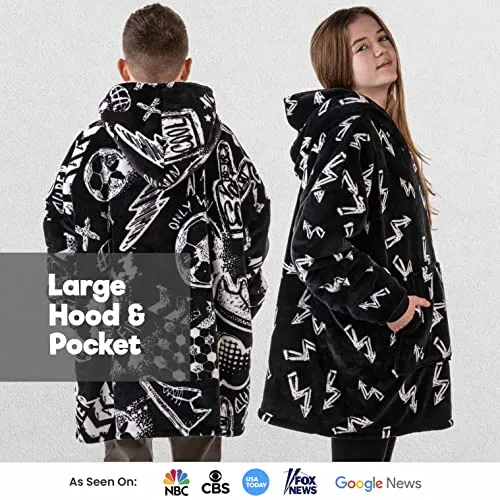 The Big Softy Oversized Blanket Hoodie Kids Teens Print Black Hoodie Blanket