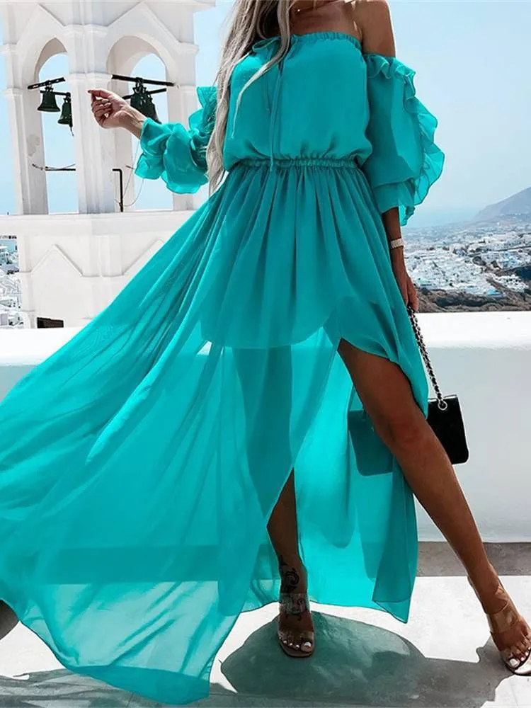 Vacation Sexy Slit Ruffle Dress