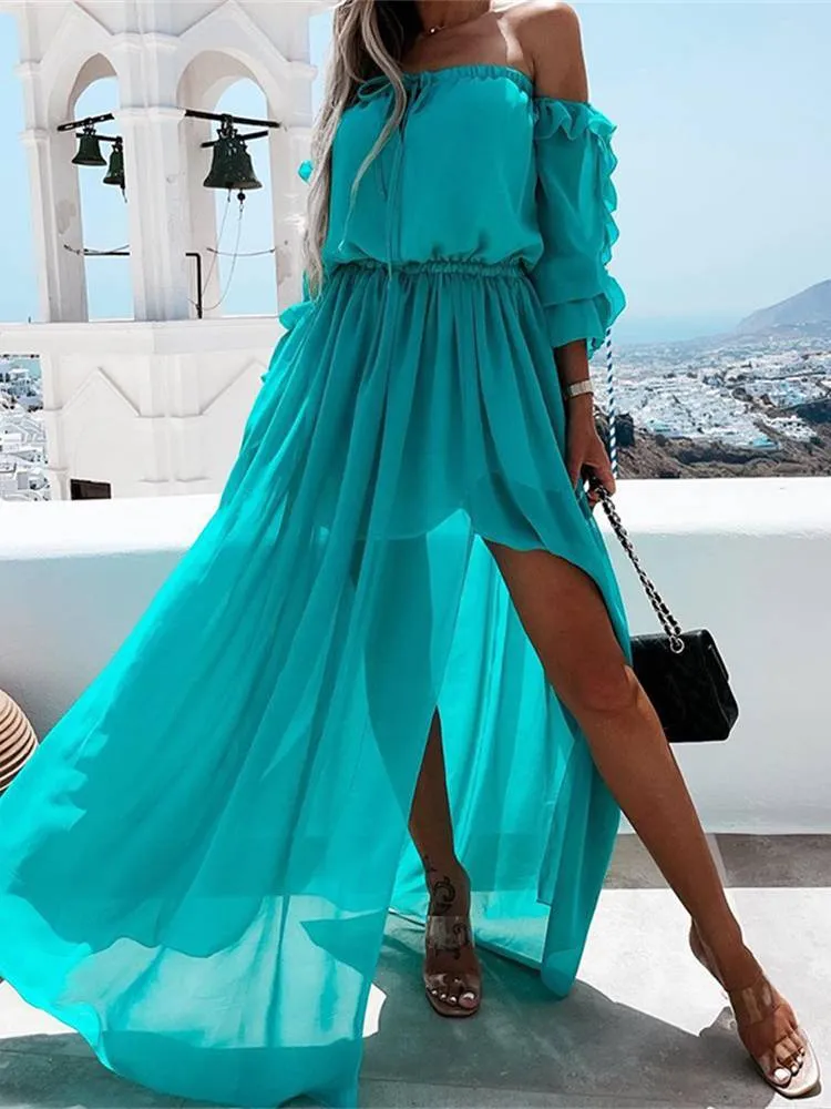 Vacation Sexy Slit Ruffle Dress