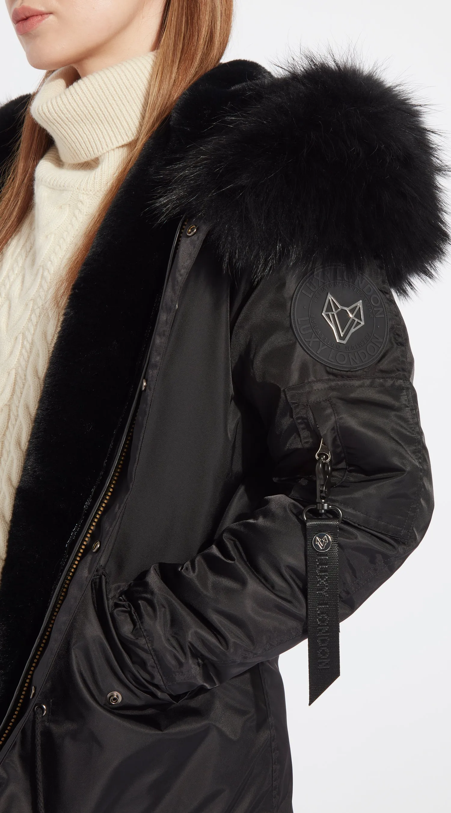 Womens Black Water-Repellent Luxy Fur Parka - Black