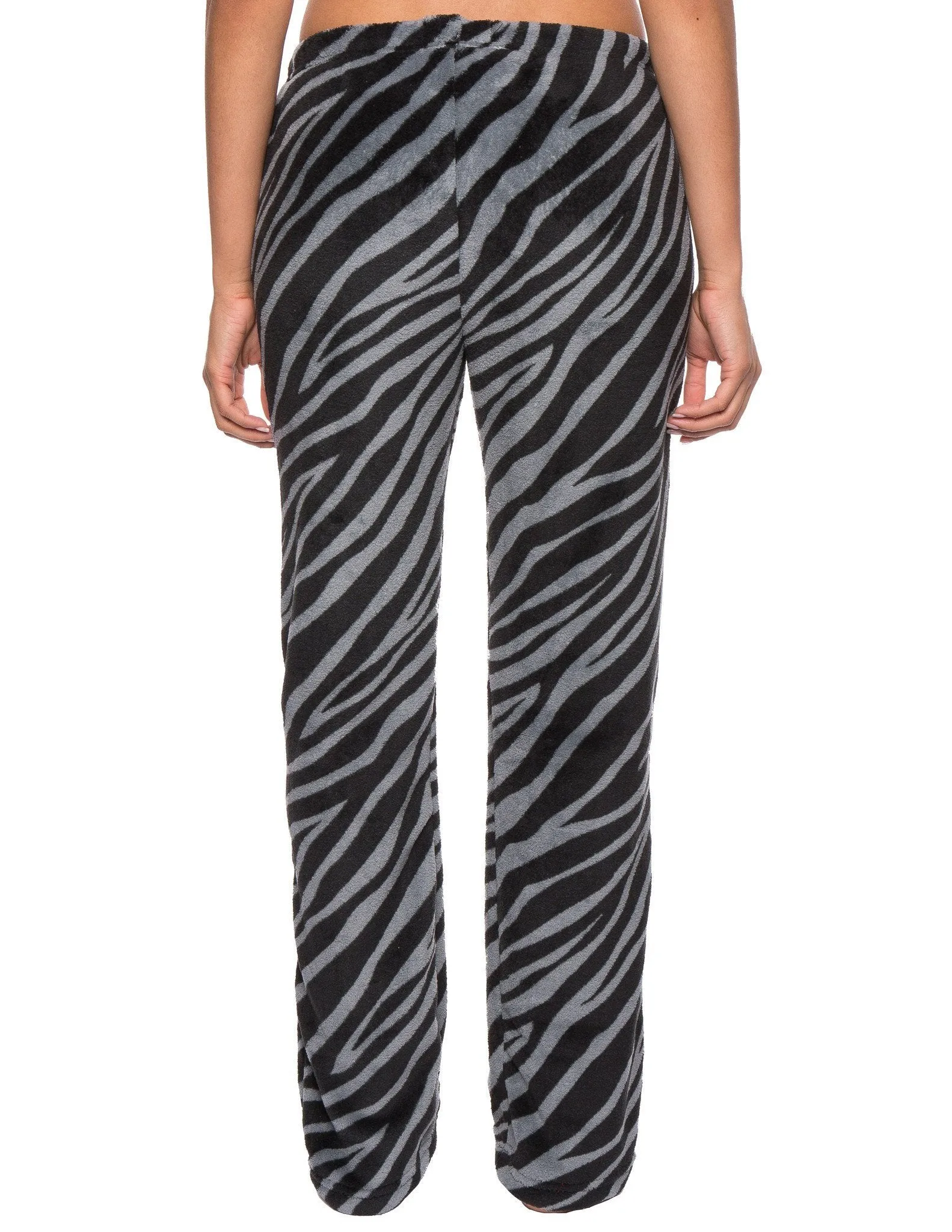 Women's Coral Fleece Plush Lounge Pants - Zebra - Charcoal/Black