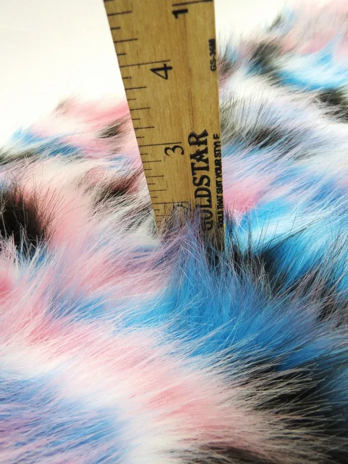 Yellow, Teal, Fuchsia Sunset Multi-Color Faux Fur Fabric /  Sold by the Yard