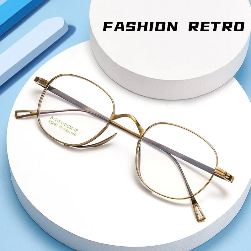 Yimaruili Unisex Full Rim Small Round Square Titanium Alloy Eyeglasses K5093