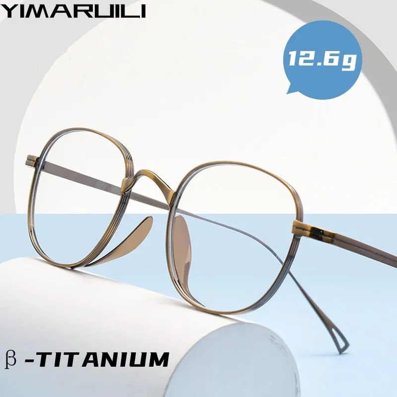 Yimaruili Unisex Full Rim Small Round Square Titanium Alloy Eyeglasses K5093